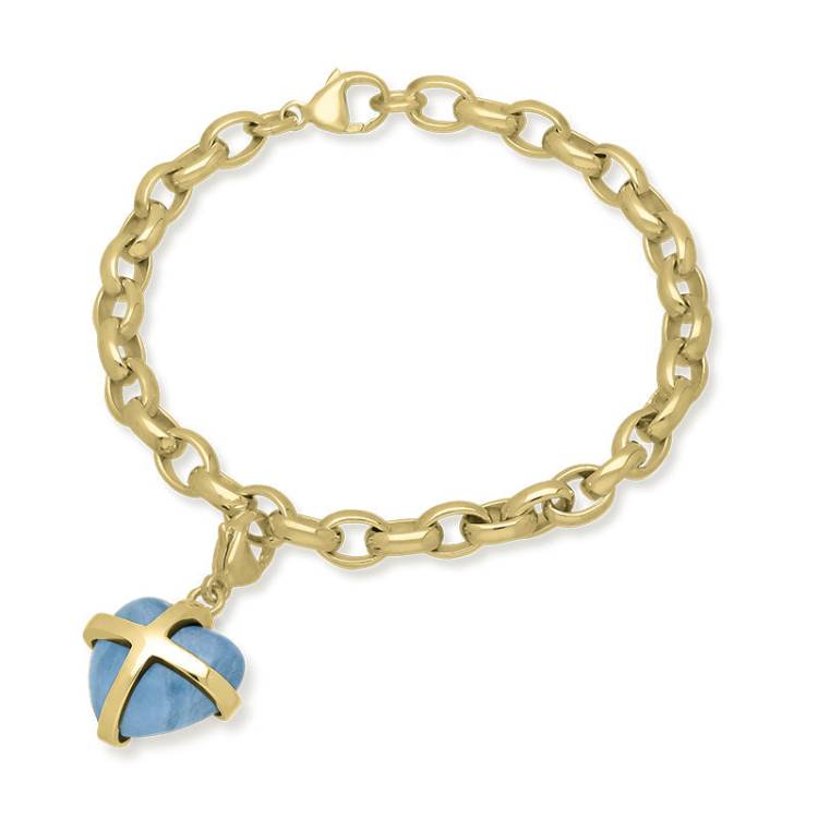 9ct Yellow Gold Aquamarine Medium Cross Heart Charm Bracelet - Option1 Value Gold