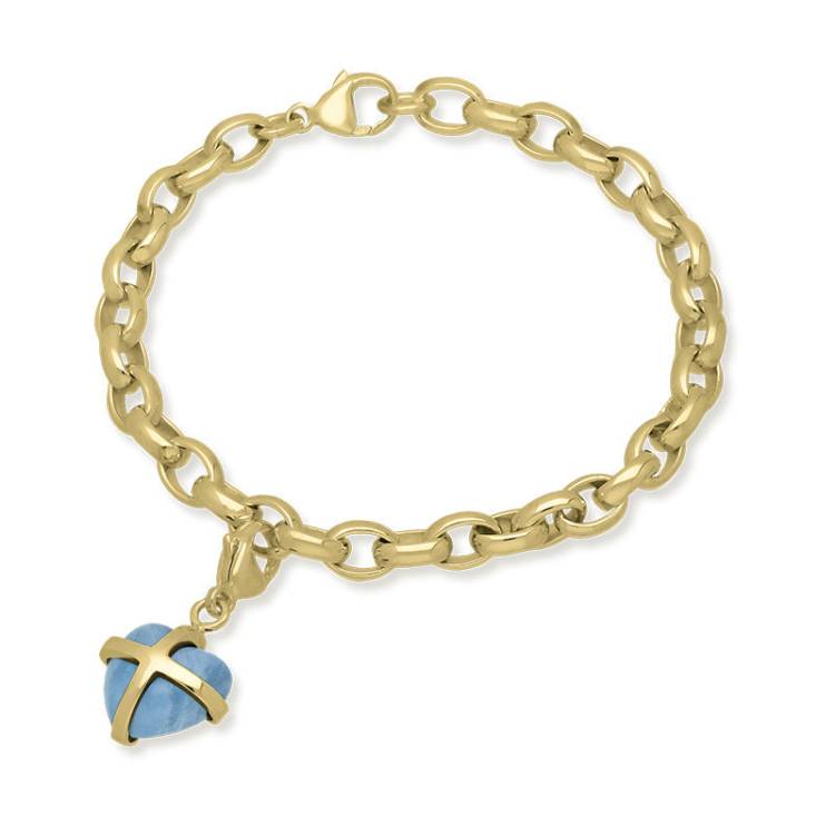 9ct Yellow Gold Aquamarine Small Cross Heart Charm Bracelet - Option1 Value Gold