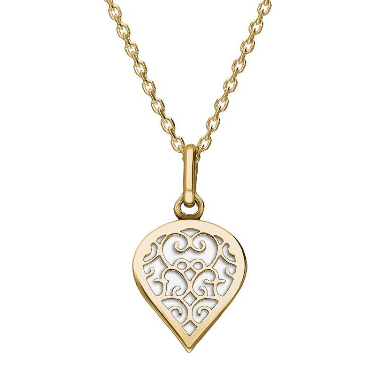 9ct Yellow Gold Bauxite Flore Filigree Small Heart Necklace
