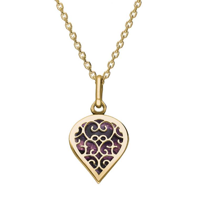 18ct Yellow Gold Blue John Flore Filigree Small Heart Necklace