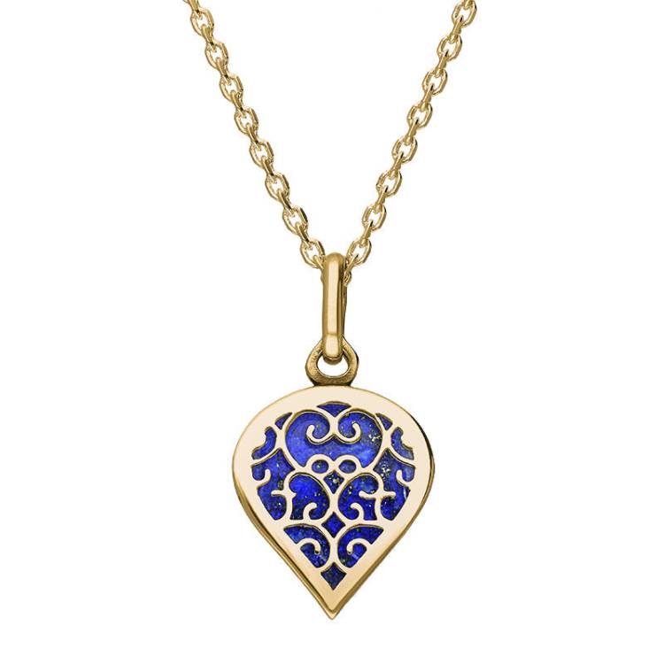 9ct Yellow Gold Lapis Lazuli Flore Filigree Small Heart Necklace