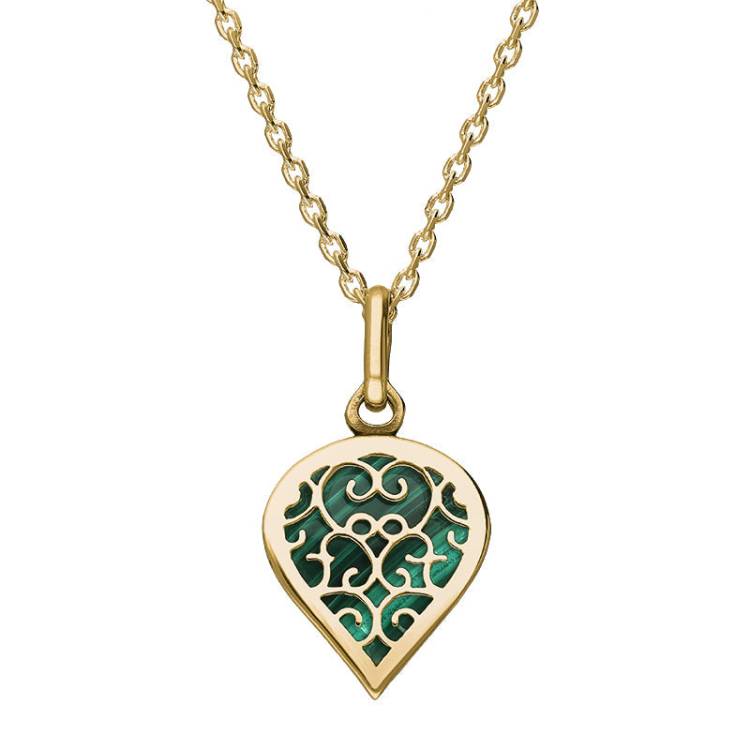 9ct Yellow Gold Malachite Flore Filigree Small Heart Necklace