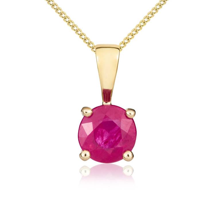 9ct Yellow Gold Ruby 5mm Round Claw Set Necklace - Gold