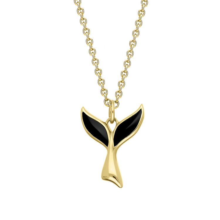 9ct Yellow Gold Whitby Jet Whale Tail Necklace - Gold