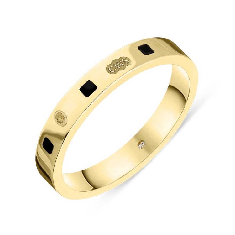 9ct Yellow Gold Whitby Jet King's Coronation Hallmark Princess Cut 3mm Ring - P