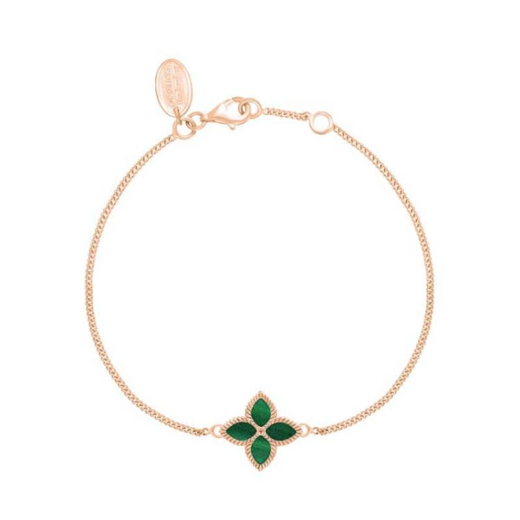 18ct Rose Gold Malachite Bloom Marquise Flower Bracelet - Gold