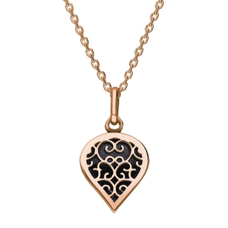 9ct Rose Gold Blue Goldstone Flore Filigree Small Heart Necklace