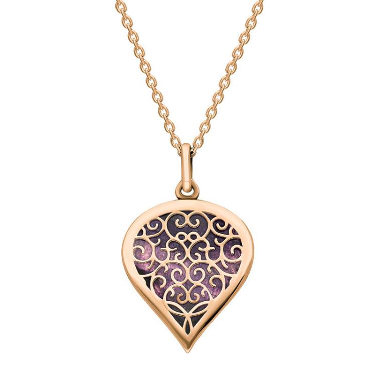 9ct Rose Gold Blue John Flore Filigree Medium Heart Necklace