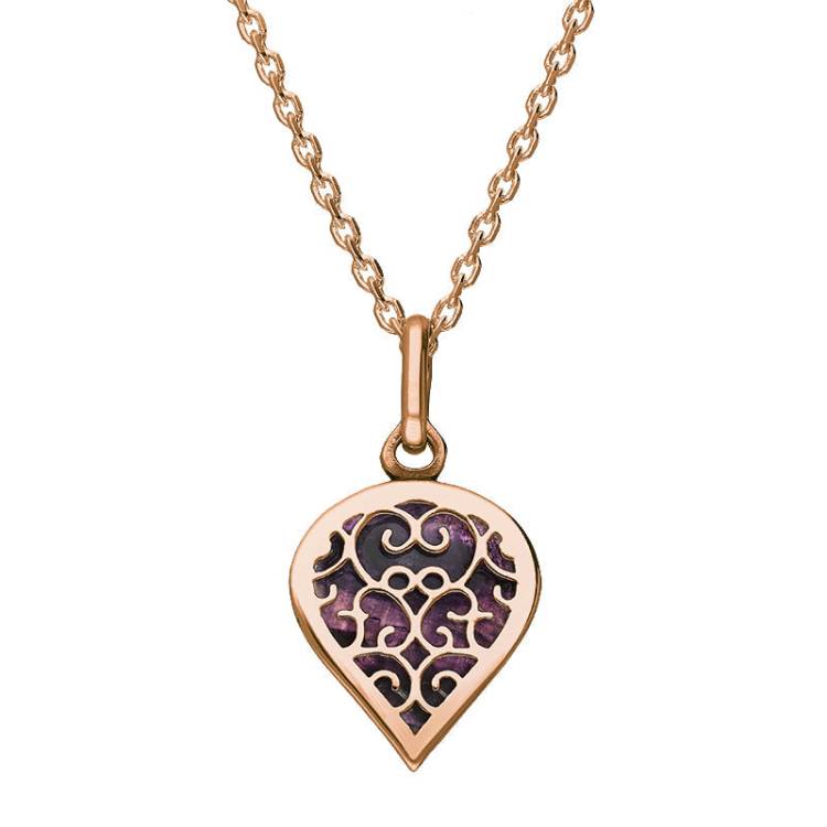 9ct Rose Gold Blue John Flore Filigree Small Heart Necklace