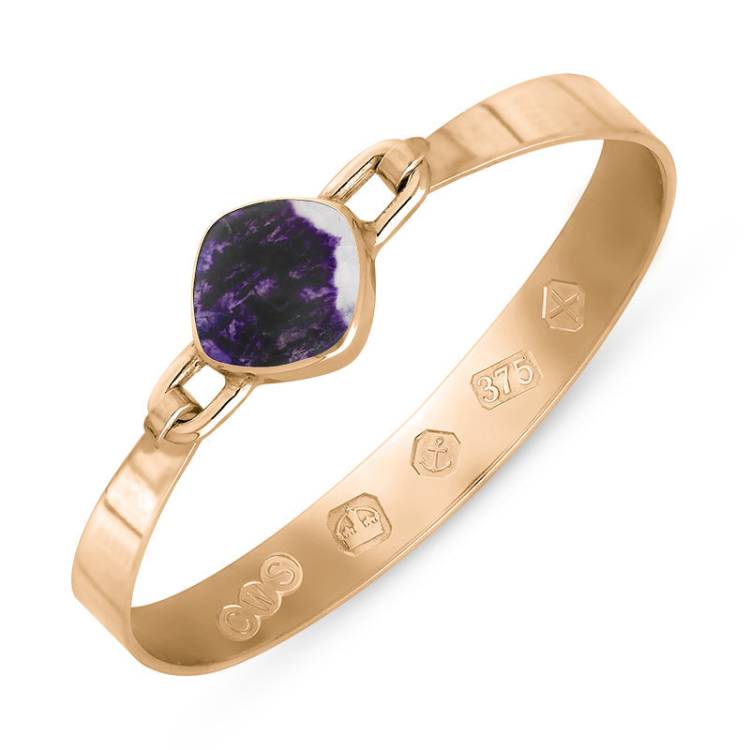 9ct Rose Gold Blue John Hallmark Wide Cushion Bangle - Gold