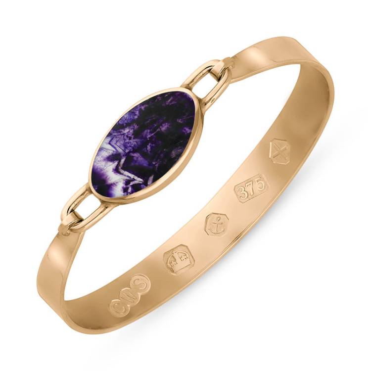 9ct Rose Gold Blue John Hallmark Wide Oval Bangle - Gold