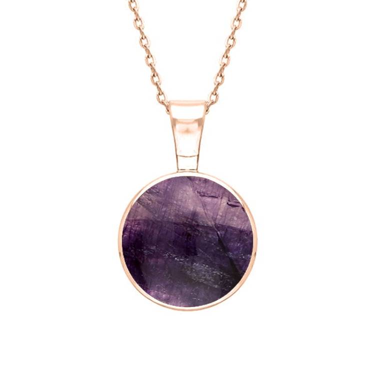 9ct Rose Gold Blue John Heritage Round Necklace - Rose Gold