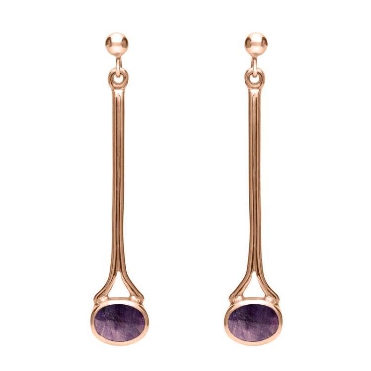 9ct Rose Gold Blue John Long Drop Earrings - Rose Gold