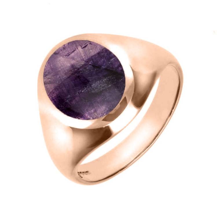 9ct Rose Gold Blue John Medium Oval Signet Ring - Rose Gold