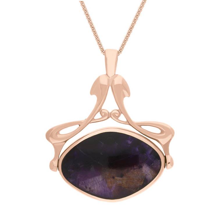 9ct Rose Gold Blue John Mother Of Pearl Bell Diamond Swivel Fob Necklace - Gold