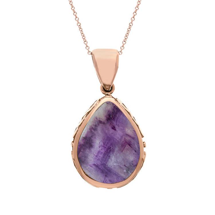 9ct Rose Gold Blue John Mother Of Pearl Double Sided Celtic Pear Cut Fob Necklace - Rose Gold