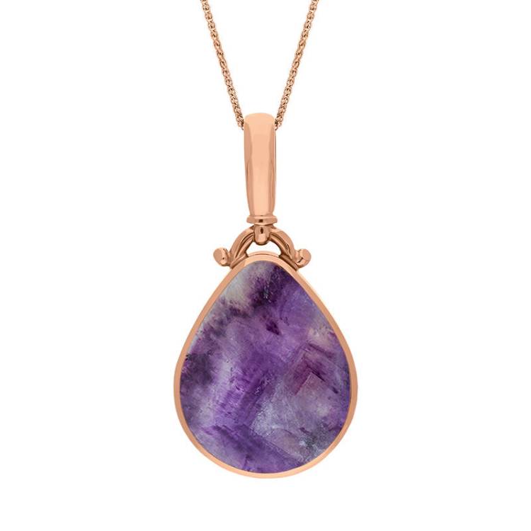 9ct Rose Gold Blue John Mother of Pearl Double Sided Pear Fob Necklace - Rose Gold