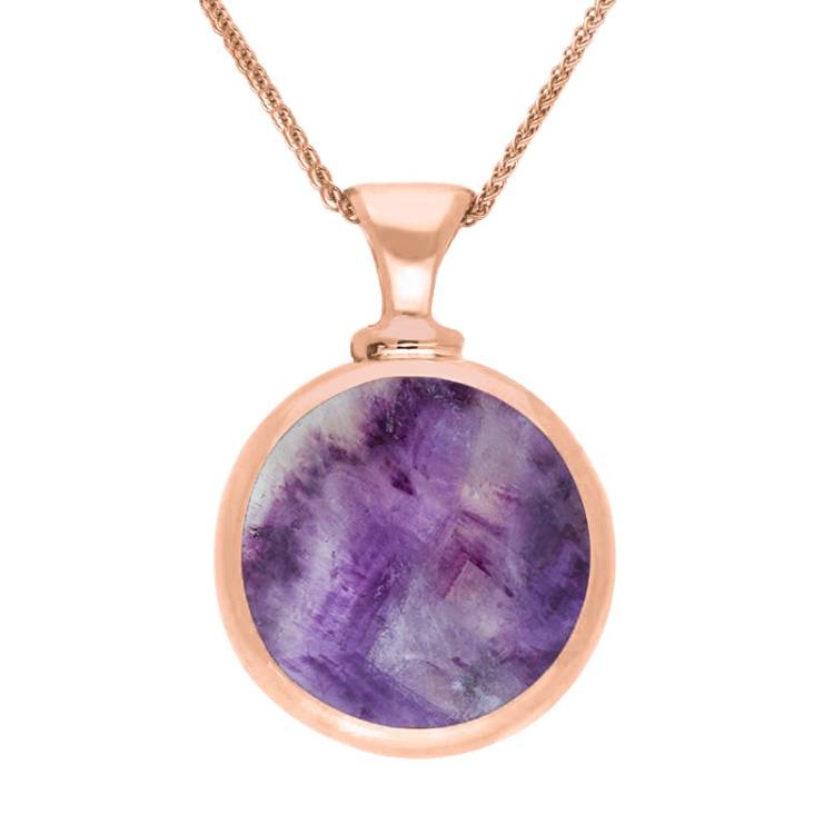 9ct Rose Gold Blue John Mother Of Pearl Double Sided Round Dinky Fob Necklace - Rose Gold