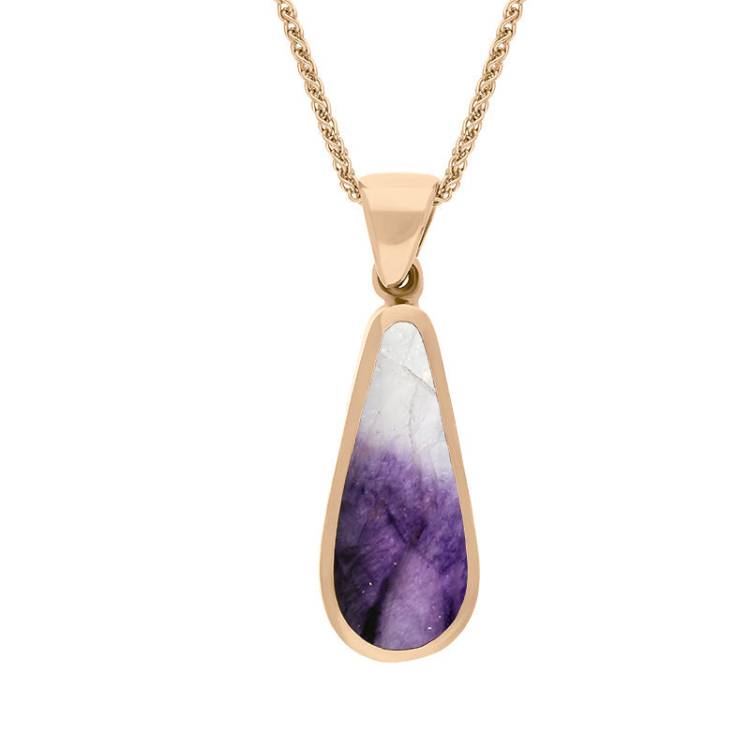 9ct Rose Gold Blue John Mother Of Pearl Small Double Sided Pear Cut Fob Necklace - Rose Gold