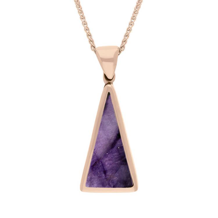 9ct Rose Gold Blue John Mother Of Pearl Small Double Sided Triangular Fob Necklace - Rose Gold