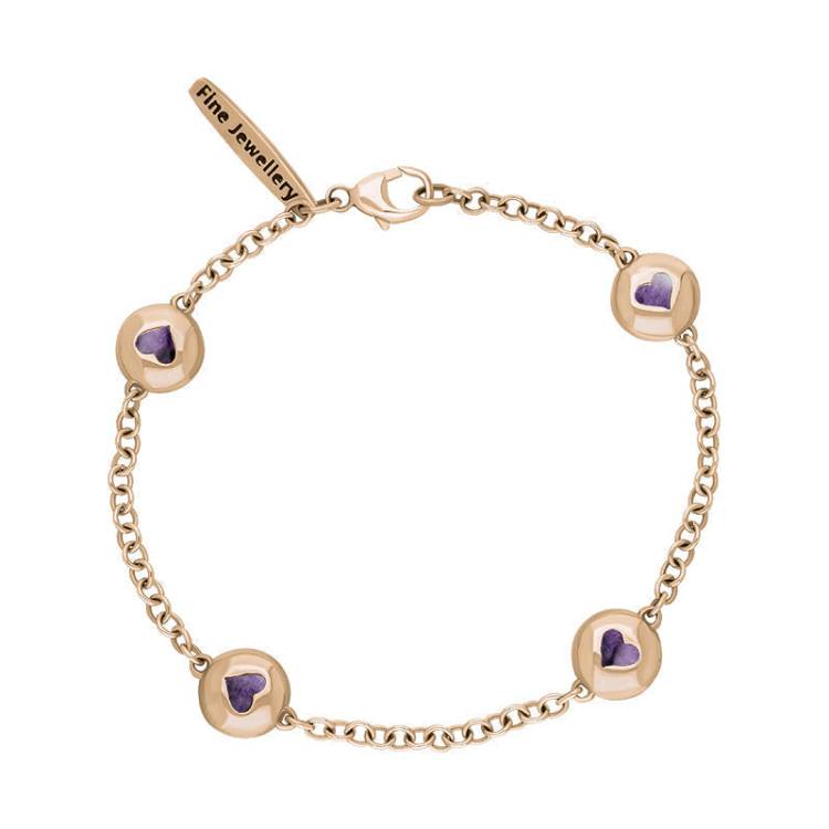 9ct Rose Gold Blue John Oval Heart Detail Four Stone Bracelet - Rose Gold