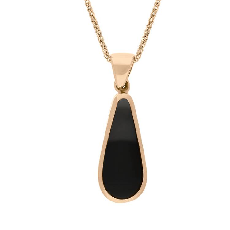 9ct Rose Gold Blue John Whitby Jet Small Double Sided Pear Cut Fob Necklace - Rose Gold