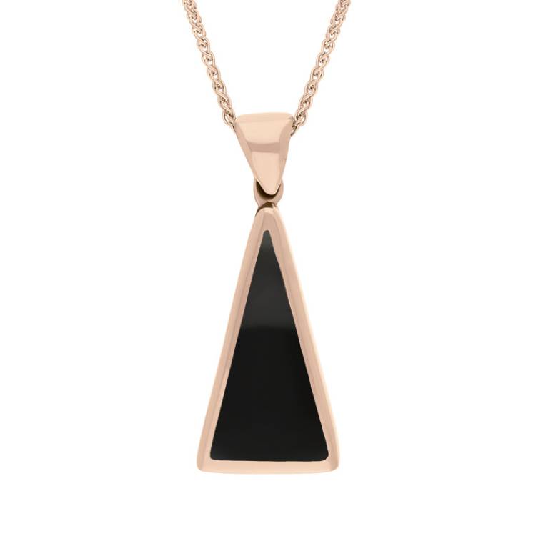 9ct Rose Gold Blue John Whitby Jet Small Double Sided Triangular Fob Necklace - Rose Gold