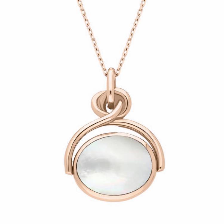 9ct Rose Gold Blue John White Mother of Pearl Oval Swivel Fob Necklace - Rose Gold