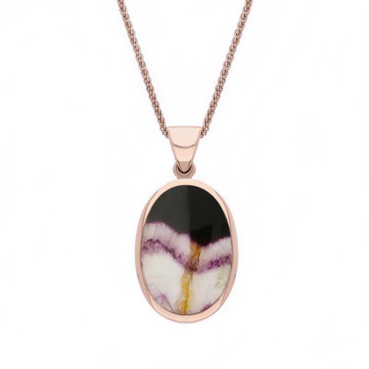 9ct Rose Gold Blue John White Mother Of Pearl Small Double Sided Fob Necklace