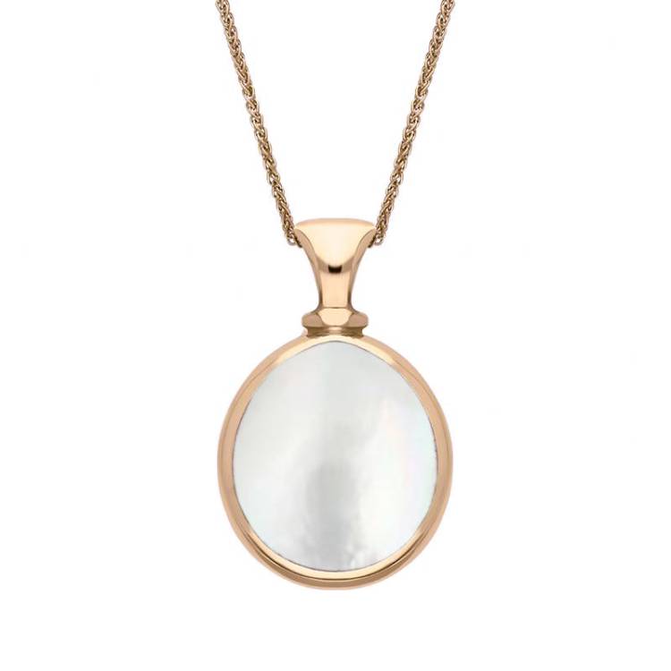 9ct Rose Gold Blue John Mother Of Pearl Small Double Sided Pear Fob Necklace