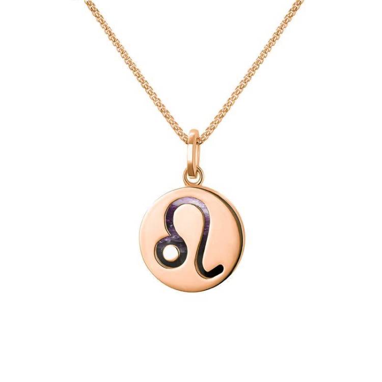 9ct Rose Gold Blue John Zodiac Leo Round Necklace - Gold