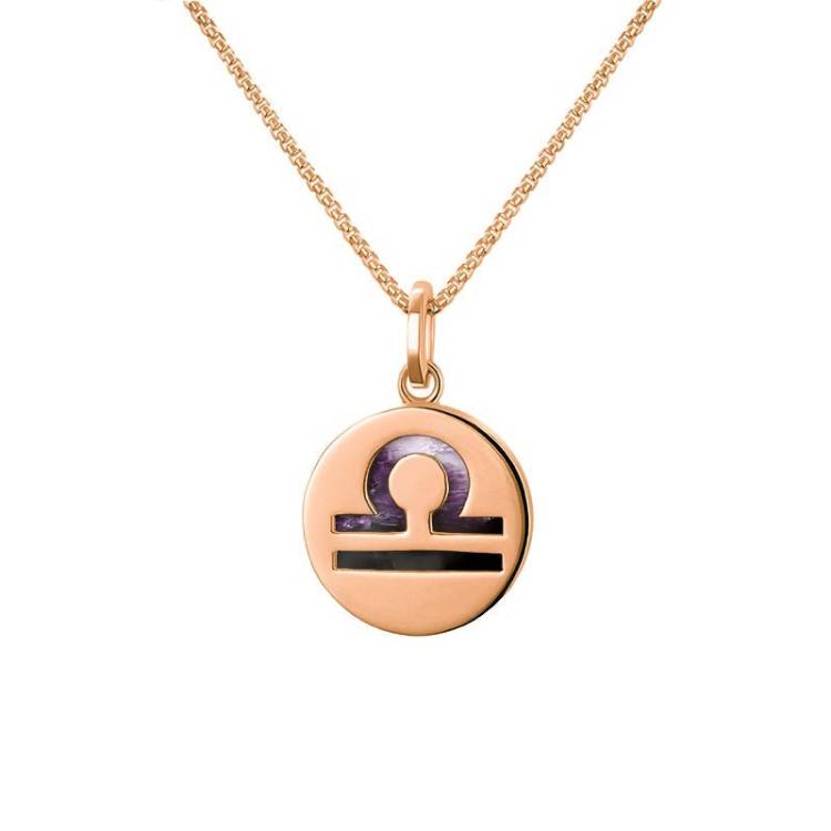 9ct Rose Gold Blue John Zodiac Libra Round Necklace - Gold