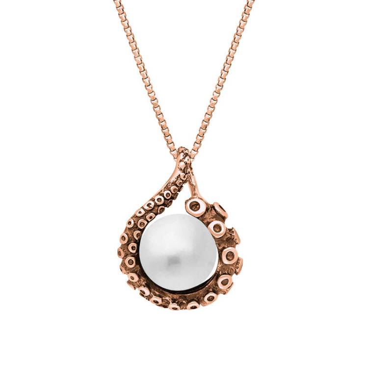 9ct Rose Gold Freshwater Pearl Bead Tentacle Necklace - Gold
