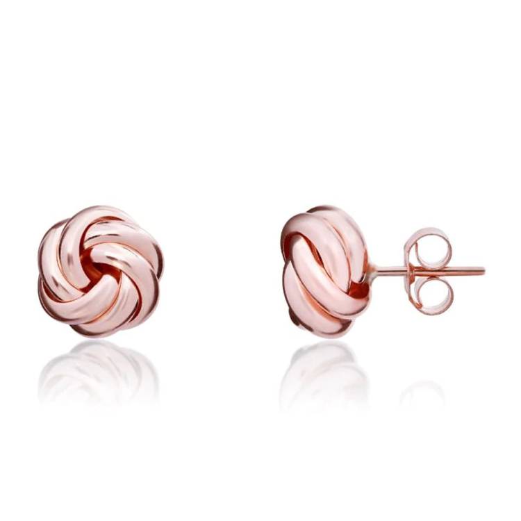 9ct Rose Gold 8mm Looped Knot Stud Earrings - Gold