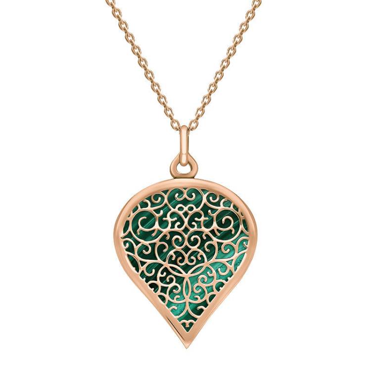 9ct Rose Gold Malachite Flore Filigree Large Heart Necklace