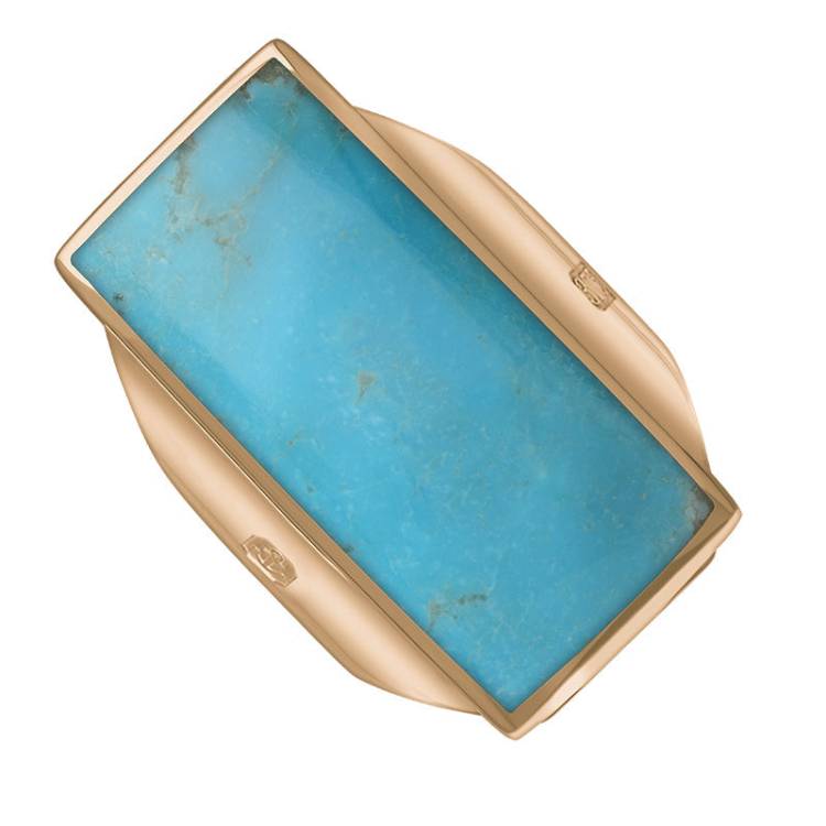 9ct Rose Gold Turquoise Hallmark Large Oblong Ring - Gold