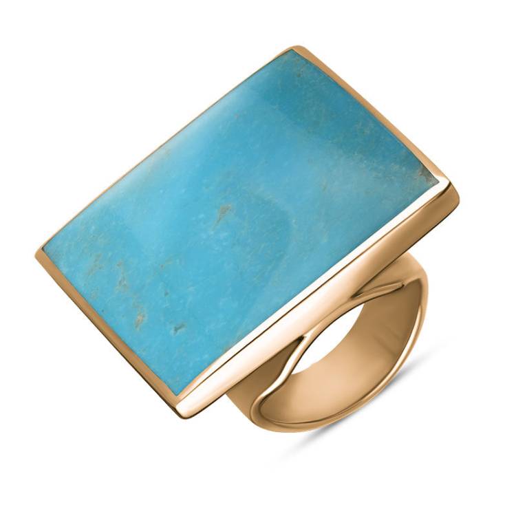9ct Rose Gold Turquoise Hallmark Large Square Ring - Gold