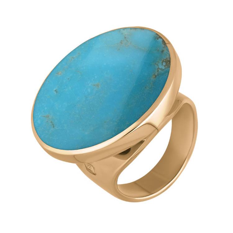 9ct Rose Gold Turquoise Hallmark Medium Round Ring - Gold