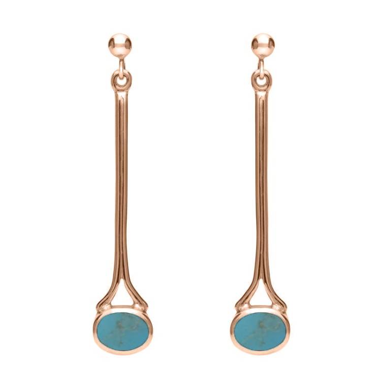 9ct Rose Gold Turquoise Long Drop Earrings - Rose Gold
