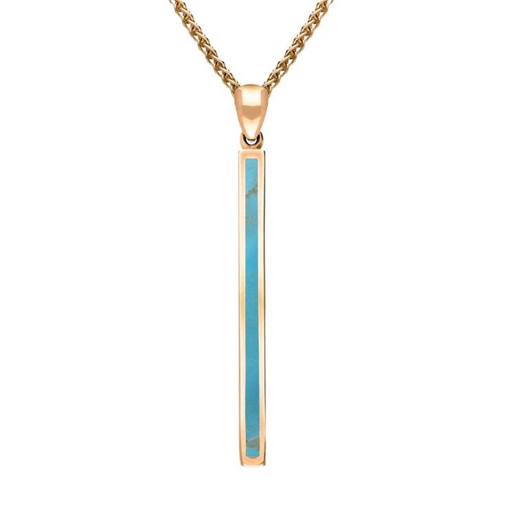 9ct Rose Gold Turquoise Long Slim Oblong Necklace