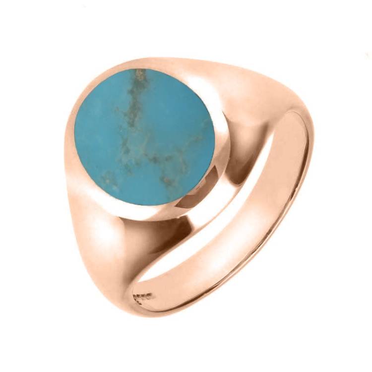 9ct Rose Gold Turquoise Medium Oval Signet Ring - Rose Gold