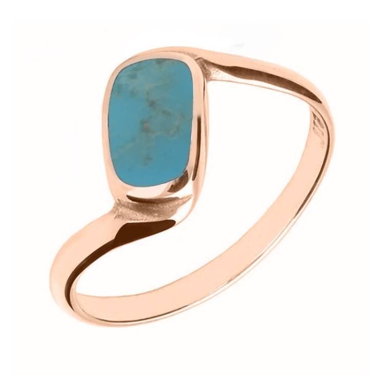 9ct Rose Gold Turquoise Oblong Twist Ring - Rose Gold