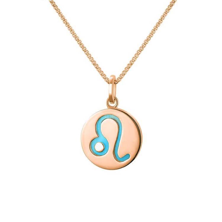 9ct Rose Gold Turquoise Zodiac Leo Round Necklace - Gold