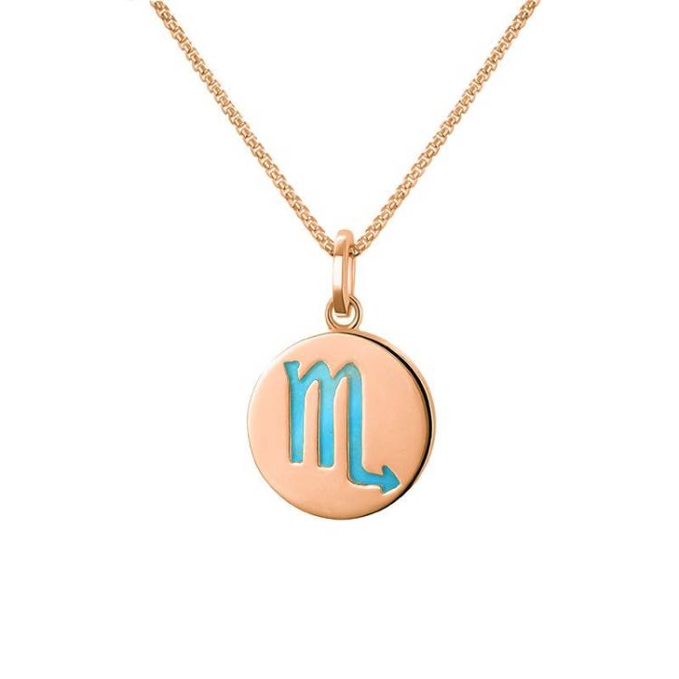 9ct Rose Gold Turquoise Zodiac Scorpio Round Necklace - Gold