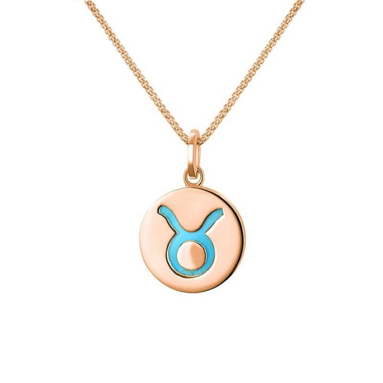 9ct Rose Gold Turquoise Zodiac Taurus Round Necklace - Gold