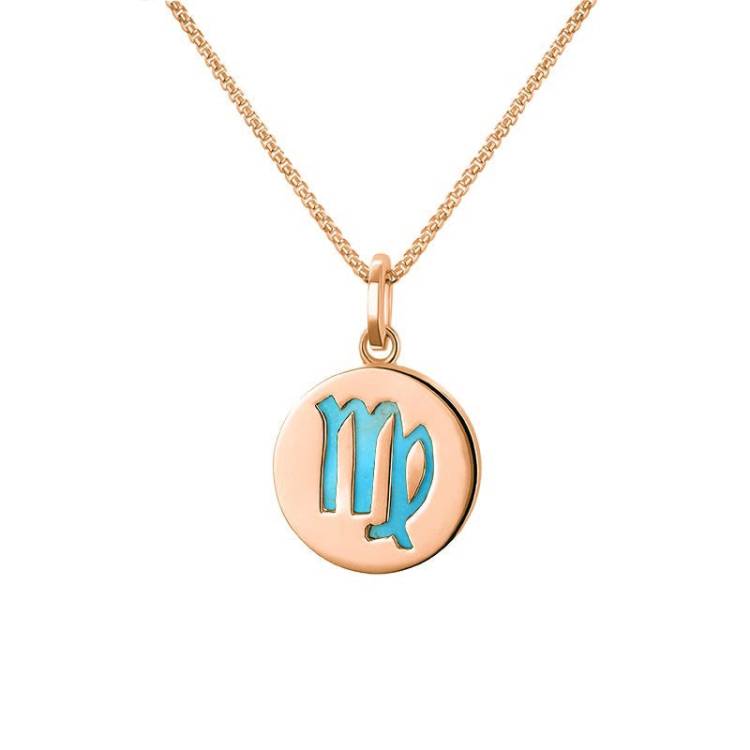 9ct Rose Gold Turquoise Zodiac Virgo Round Necklace - Gold