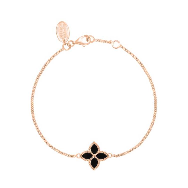 9ct Rose Gold Whitby Jet Bloom Marquise Flower Bracelet - Gold