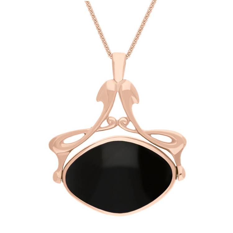 9ct Rose Gold Whitby Jet Blue John Bell Diamond Swivel Fob Necklace - Gold
