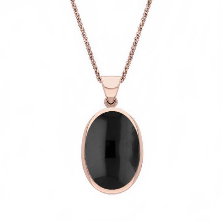 9ct Rose Gold Whitby Jet Blue John Small Double Sided Fob Necklace