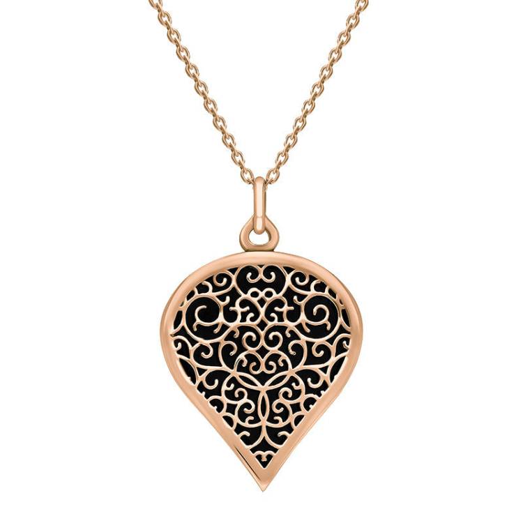 9ct Rose Gold Whitby Jet Flore Filigree Large Heart Necklace